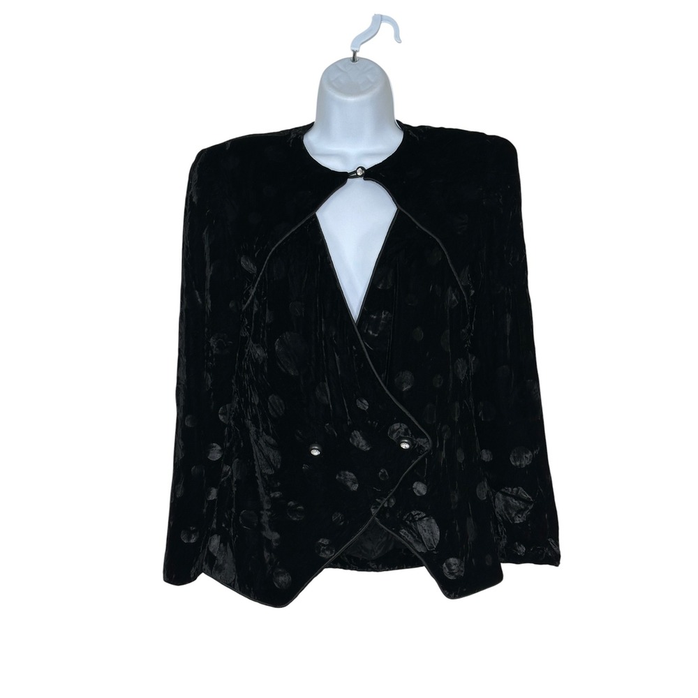 Chetta B Blazer 8 Black Velvet Burnout Polka Dot Keyhole Rhinestone Vintage - Picture 2 of 7